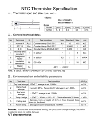 NTC Thermistor Specifications