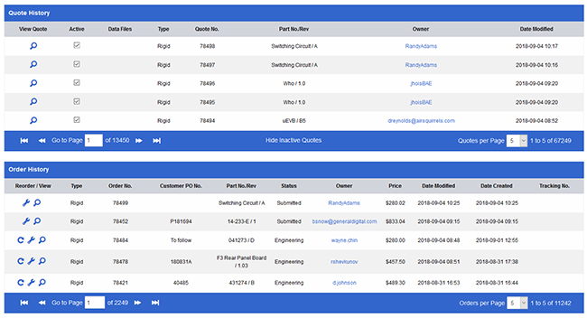 InstantPCBQuote - Quote and Order History Screen Shot InstantPCBQuote - Quote and Order History Screen Shot