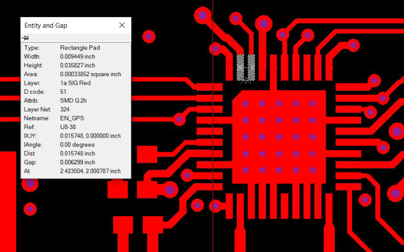 The gap is 0.006299” between copper pads.